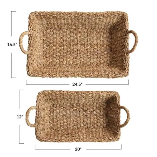 Hello Honey&reg; Natural Decorative Handwoven Seagrass Double Walled Trays with Handles Set {4}