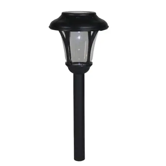 12" Black Solar Lantern With White LED Light & Lawn Stake {1}