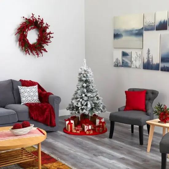 4ft. Unlit Flocked White River Mountain Pine & Pinecones Artificial Christmas Tree {7}