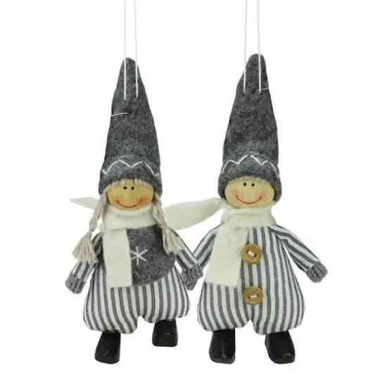 5.5" Gray & White Plush Twin Christmas Ornament Set {1}
