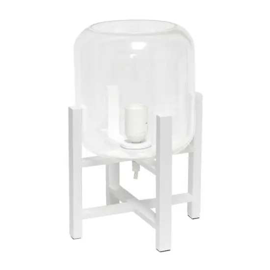 Simple Designs&trade; 13.5" White Wood Mounted Table Lamp with Clear Glass Cylinder Shade {7}