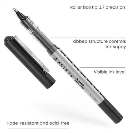Arteza&reg; 0.7mm Fine Tip Black Roller Ball Pens, 20ct. {4}