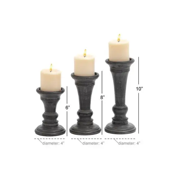 Black Mango Wood Traditional Candle Holder Set {9}