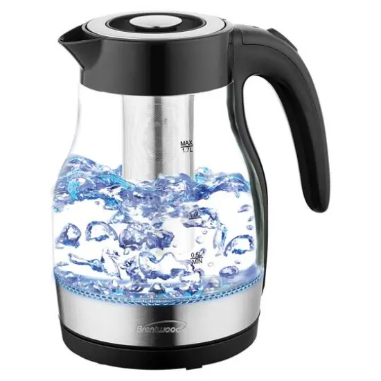Brentwood 1.79qt. Black Cordless Glass Electric Kettle with Tea Infuser and Swivel Base {1}