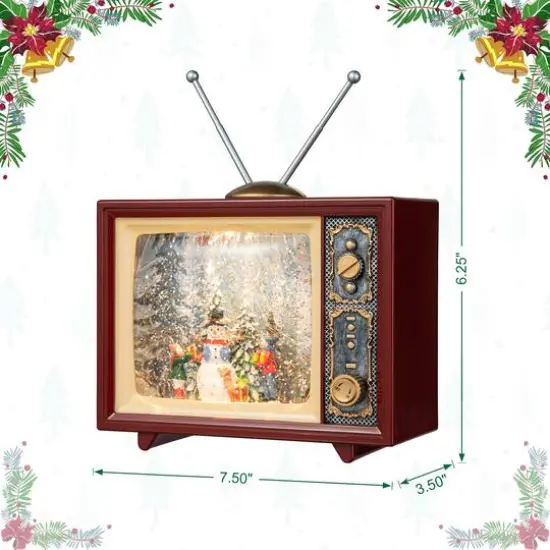Glitzhome&reg; 7.5" Lighted TV with Snowman Waterglobe {9}
