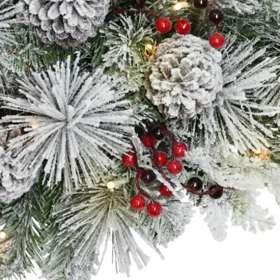 36" x 16" Pre-Lit Flocked Pine Mailbox Swag {5}