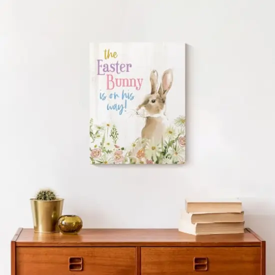 Easter Bunny On His Way 11" x 14" Canvas Wall Art {5}