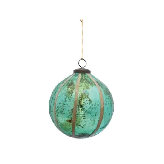 Hello Honey&reg; 5" Round Turquoise Glass Ball Ornament with Embedded Eucalyptus Leaves {1}