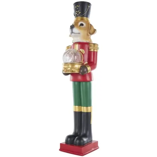 31" Red, Green & Gold Nutcracker Dog Sculpture {1}