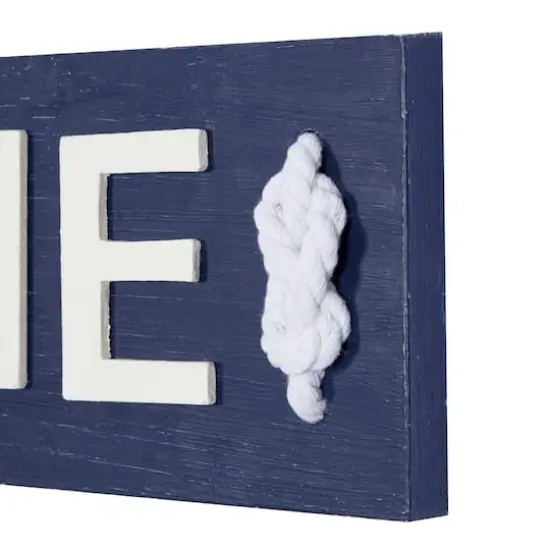 Coastal Blue and White Wood and Metal Welcome Sign, 6" x 32" x 2" {5}