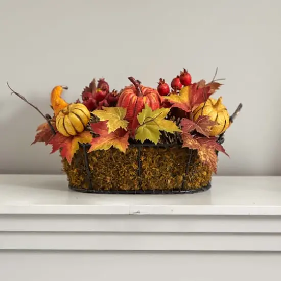 17" Pumpkin, Gourd, Berry & Maple Leaf Arrangement {5}