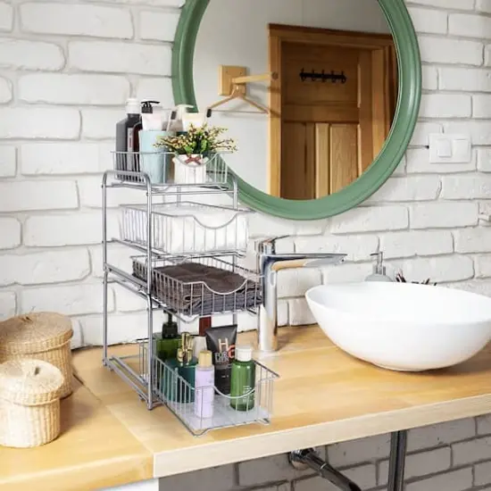 NEX&trade; Silver Stackable 2-Tier Cabinet Organizer with Sliding Drawer Set {6}