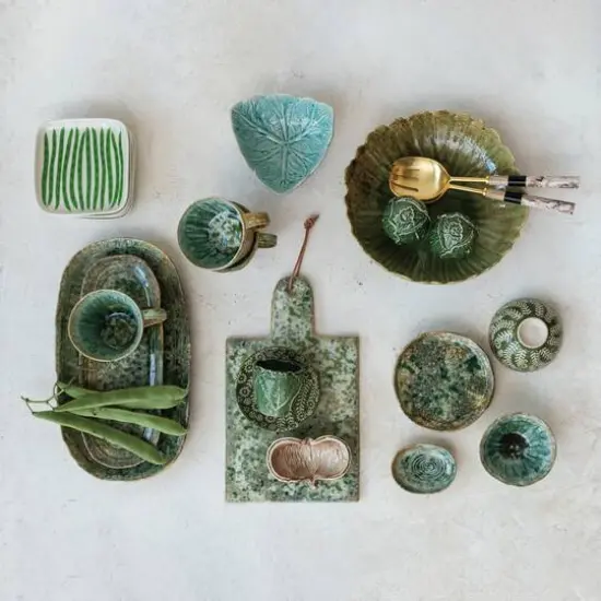 Hello Honey&reg; 13.75" Green Matte Stoneware Cheese Board with Leather Tie {6}