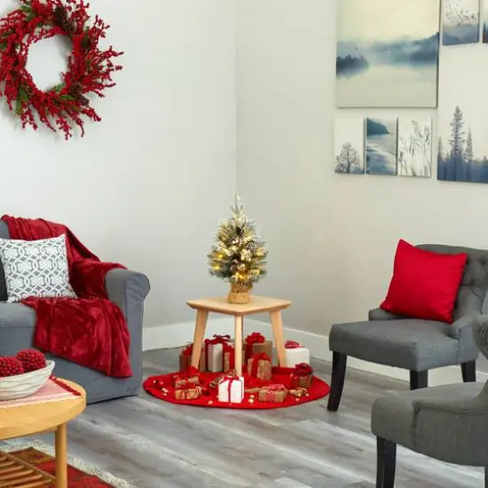 2ft. Pre-Lit Flocked Pinecones & Berries Artificial Christmas Tree with Clear LED Lights {7}