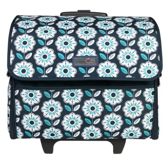 Everything Mary Collapsible Teal Floral Print Rolling Sewing Machine Tote {1}