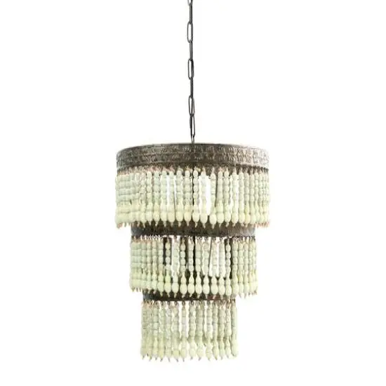 Hello Honey® 21.3" 3-Tier Round Metal Chandelier With 3 Lights & Hanging Wood Beads {1}