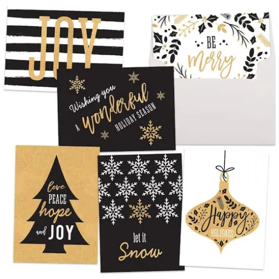 JAM Paper Black & Gold Peace & Joy Christmas Cards Set {1}