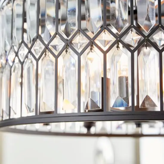 Black Iron Glam Drum Chandelier, 13" x 24" x 24" {11}