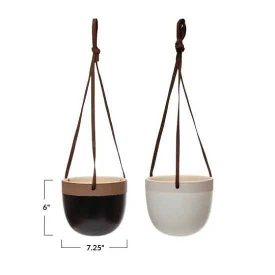 Hello Honey® 7" Farmhouse Terracotta Plant Pots with Leather Hanger, 2ct. {1}