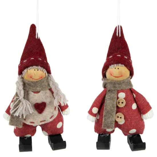 Red Polka Dot Boy & Girl Hanging Fabric Christmas Ornament Set {1}