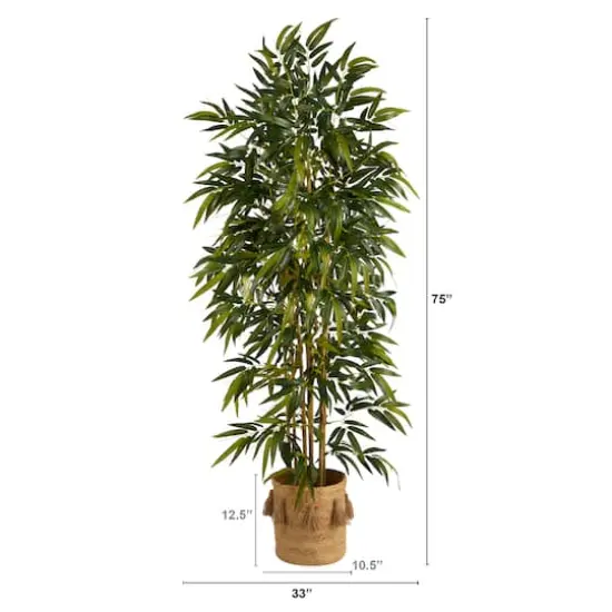 75" Bamboo Artificial Tree in Handmade Natural Jute Planter with Tassels {3}