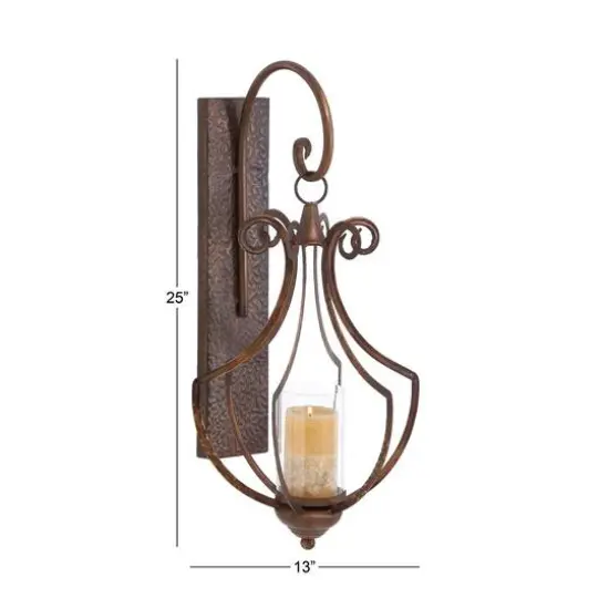 Bronze Iron Rustic Candle Wall Sconce, 25" x 13" x 12" {7}