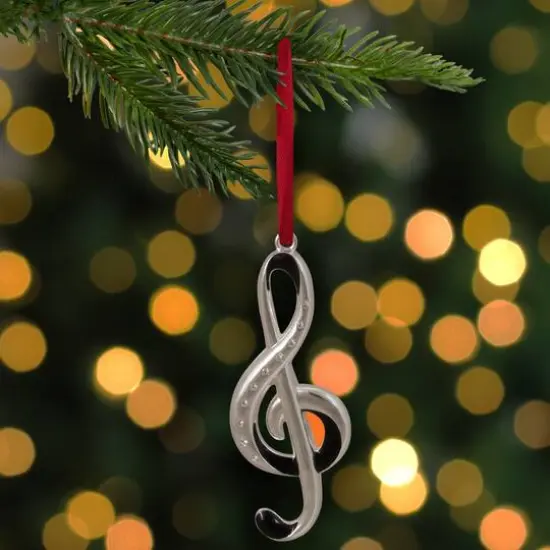 Silver Plated Clef Music Note Crystal Embellished Metal Ornament {3}