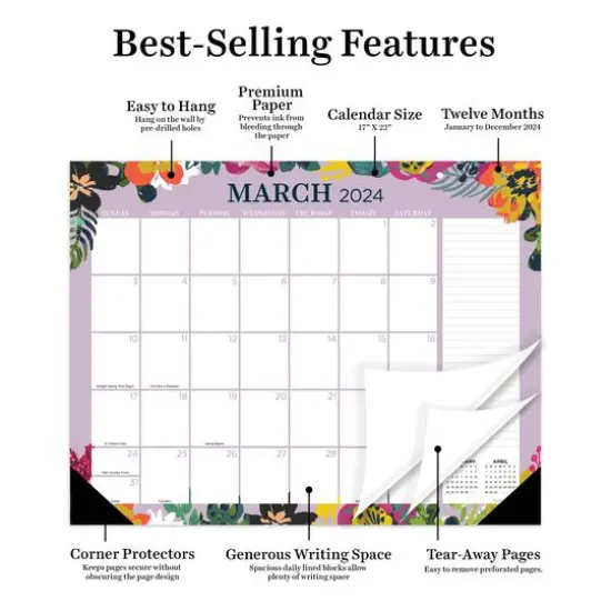 TF Publishing 2024 Floral Medium Desk Pad Monthly Blotter Calendar {4}