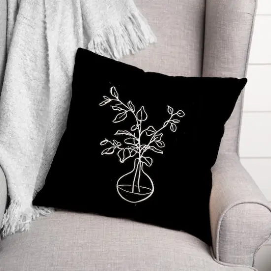 Black & White Line Floral Indoor/Outdoor Pillow {3}