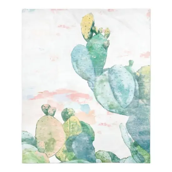 Funky Cactus Print 50" x 60" Coral Fleece Blanket {1}