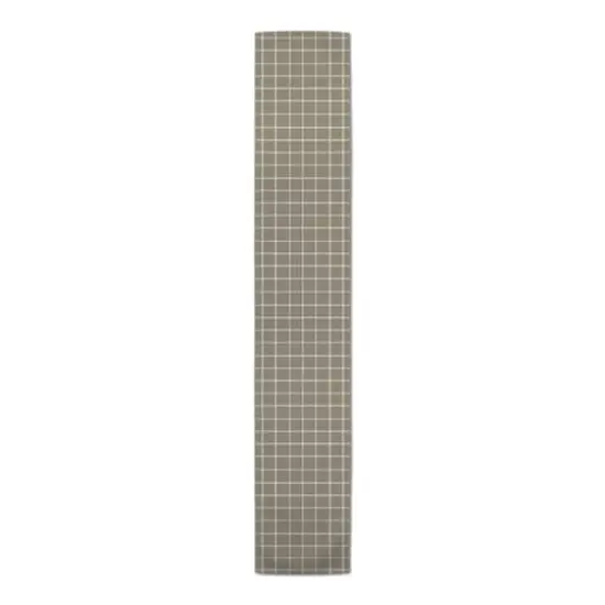 90" Taupe & White Check Cotton Twill Runner {4}