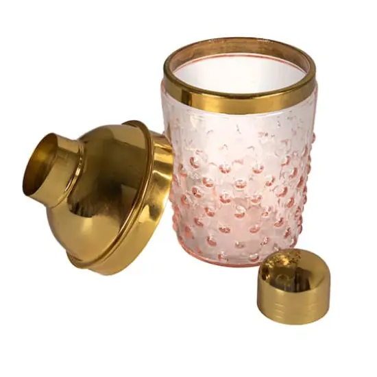 Hello Honey&reg; Pink & Gold Hand-Blown Glass & Stainless Steel Hobnail Cocktail Shaker {7}
