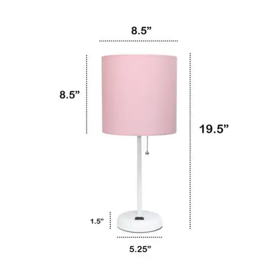 Creekwood Home Oslo 19.5" Power Outlet Table Lamp White Base/Light Pink Shade {4}
