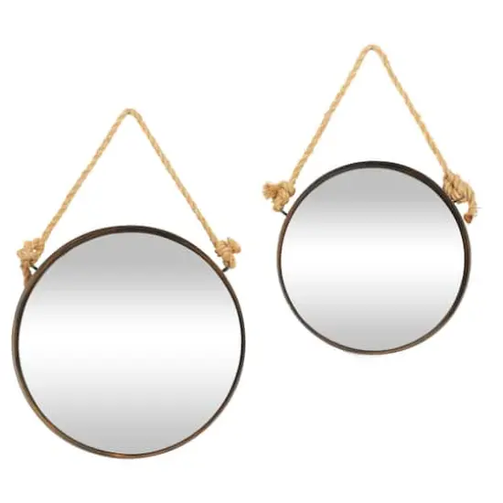 Brown Metal Industrial Hanging Wall Mirrors, 2ct. {1}