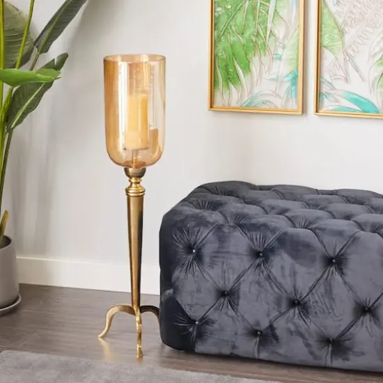 34" Gold Aluminum & Glass Traditional Candlestick Holder {8}
