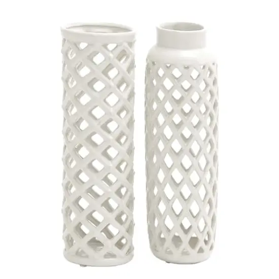 12" White Stoneware Modern Vase Set {1}
