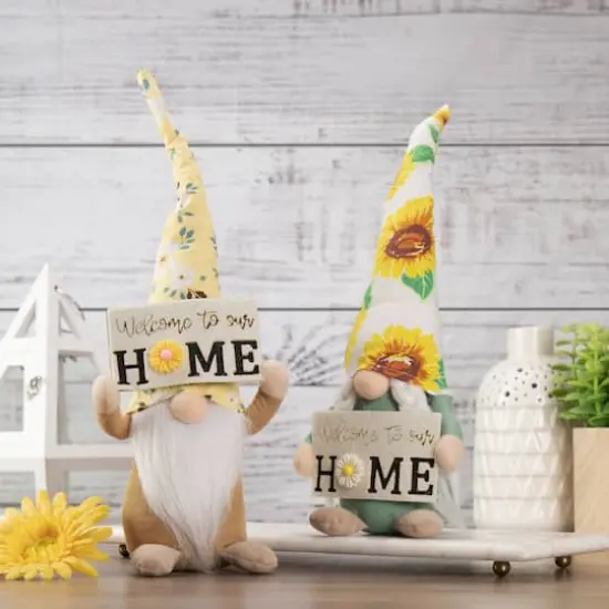 15" Spring Sunflower Hat Gnome with Home Sign {3}