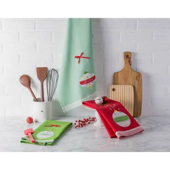 DII&reg; Assorted Holiday Ornaments Embellished Dishtowel Set {5}