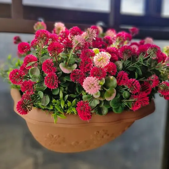 12" Faux Flowers in Hanging Basket, 2ct. Red/Pink {7}