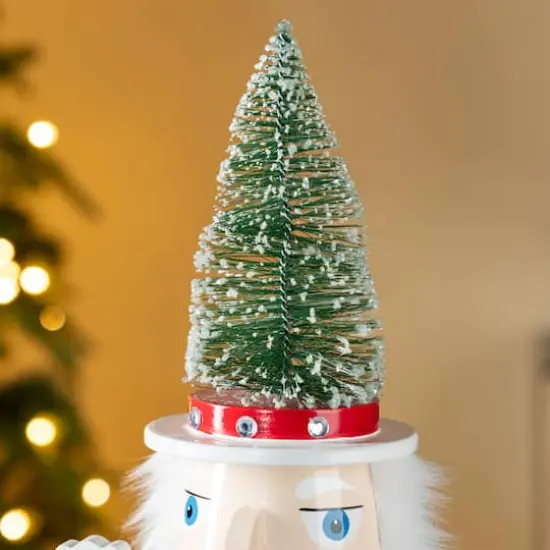 Glitzhome&reg; 26"H Wooden Christmas Green Brush Tree Nutcracker {4}