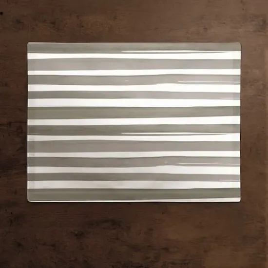 Watercolor Stripe Cotton Twill Placemat Brown/White {3}