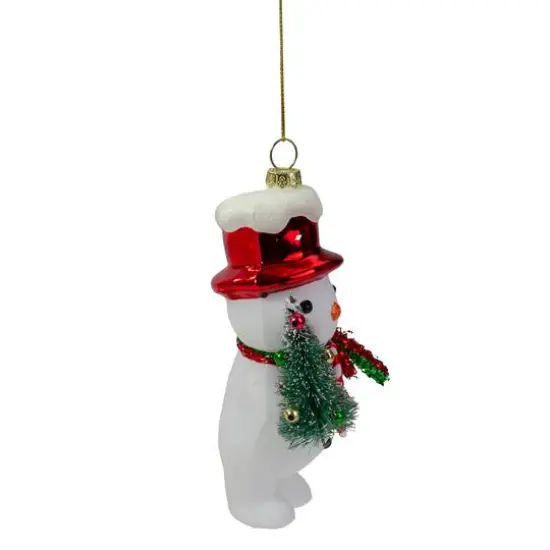 5.5" White & Red Glass Snowman Christmas Ornament {5}