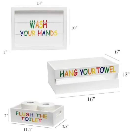 Elegant Designs Large White Wash Kids Towel Holder, Frame & Toilet Paper Holder Set {3}