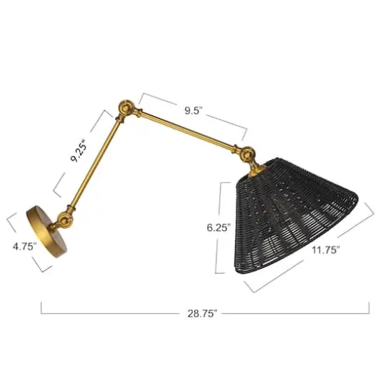 Hello Honey&reg; 28.9" Adjustable Antique Brass Finish Wall Sconce with Black Rattan Shade {5}