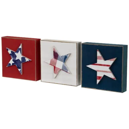 4.25" Stars & Stripes Americana Wooden Plaque Set {4}