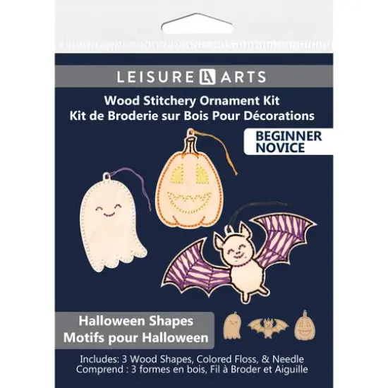 Leisure Arts&reg; Beginner Halloween Shapes 3 Piece Wood Stitchery Ornament Kit {1}