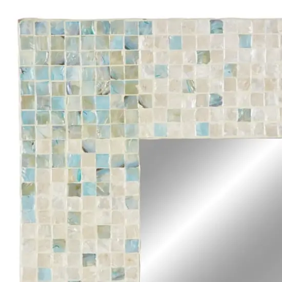 36" Cream & Aqua Coastal Mother Of Pearl Wall Mirror {4}