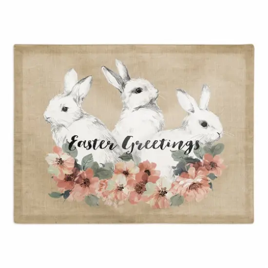 Sketched Bunnies On White Burlap 18" x 14" Poly Twill Placemat {1}