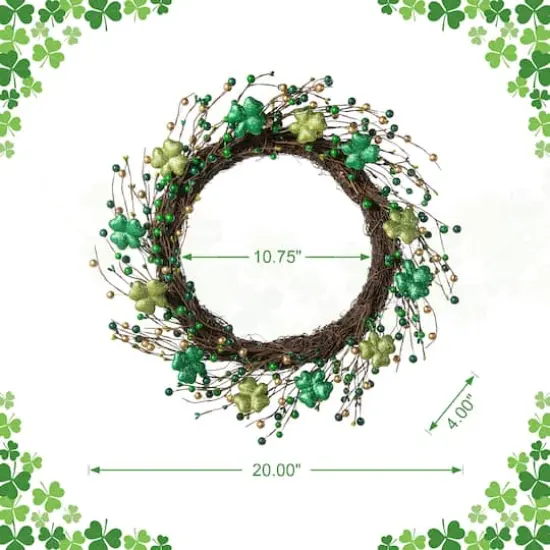 Glitzhome&reg; 20" St. Patrick's Day Shamrock Berry Wreath {5}