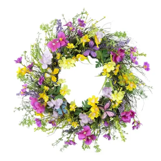24" Pink, Purple & Yellow Spring Dogwood Floral Wreath {1}